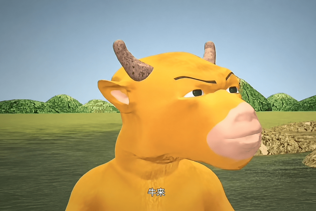 Niu Lai's mother, the cow who raises and protects him